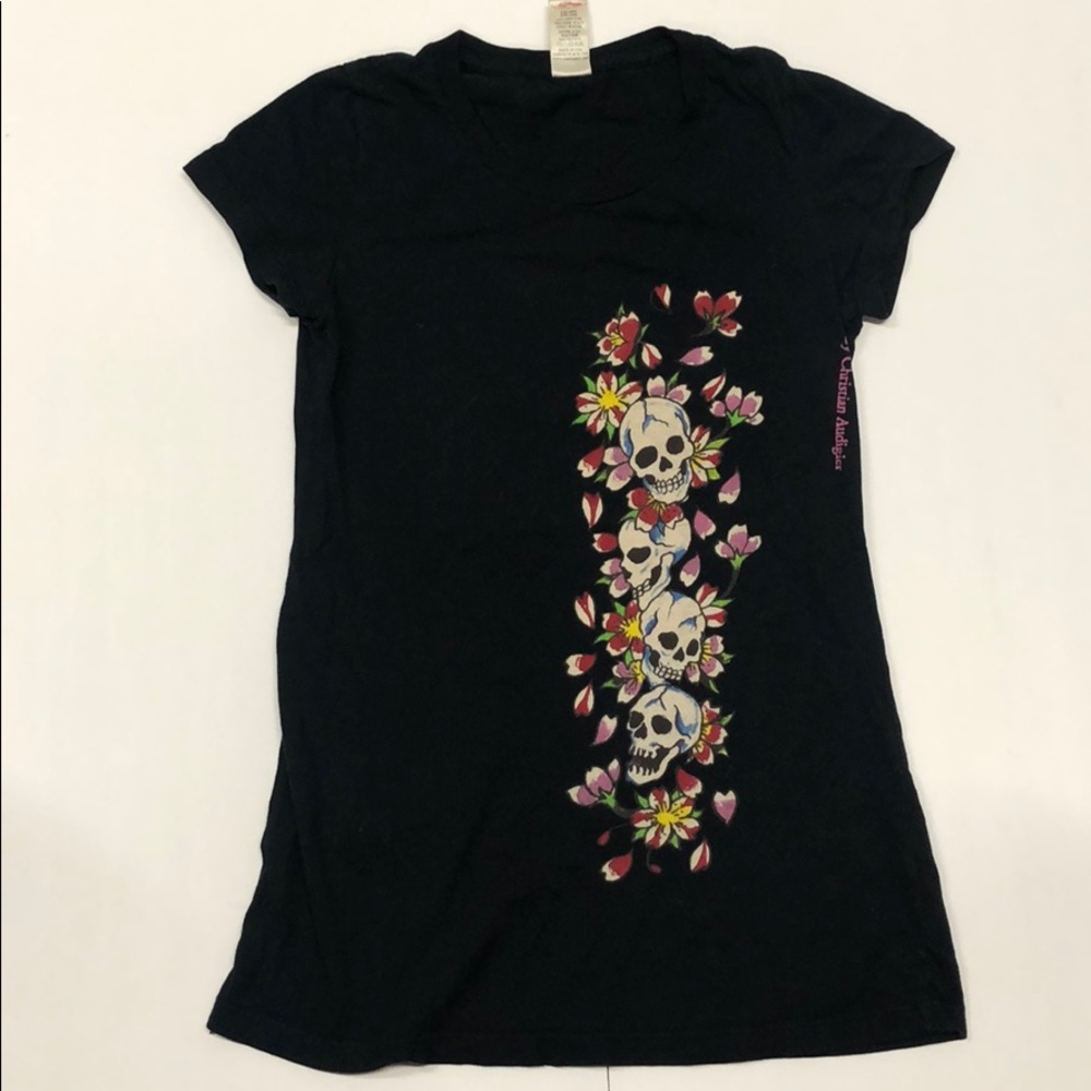 XS Ed Hardy T shirt floral skulls